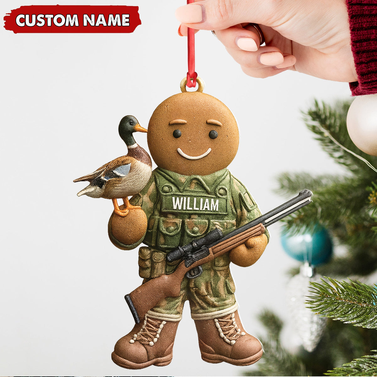 MollyTee Personalized Hunter Gingerbread Christmas Ornament - Funny Acrylic Holiday Decor Gift - image 2