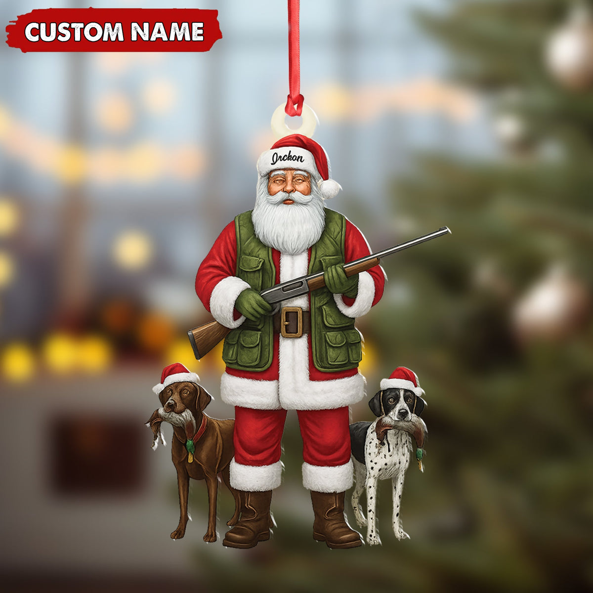 MollyTee Personalized Santa Hunter Christmas Ornament - Funny Dog Lover Acrylic Holiday Decor - image 3