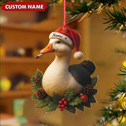 MollyTee Personalized Funny Duck Smoking Acrylic Christmas Ornament - Custom Name Holiday Gift for Hunters & Outdoor Lovers - image 3