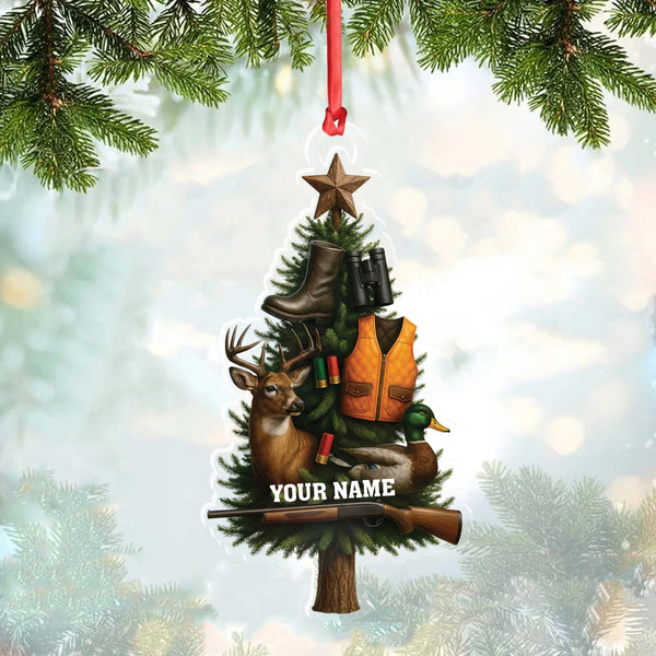 MollyTee Custom Name Hunting Christmas Tree Ornament, Deer & Duck Hunter Decor, Personalized Outdoorsman Gift - image 1