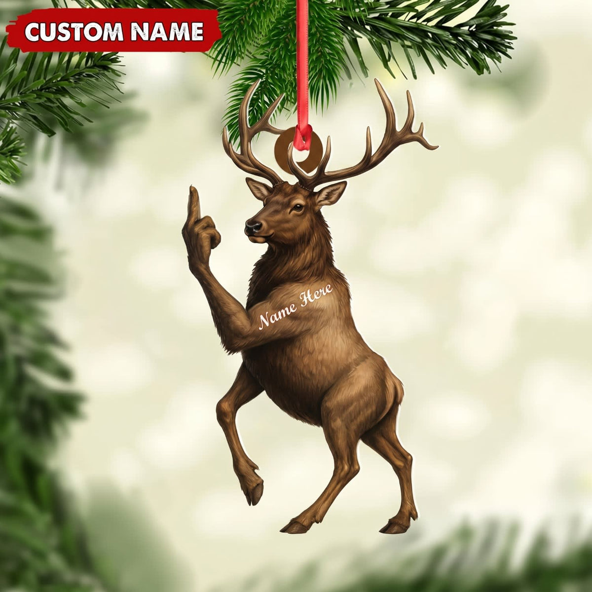 MollyTee Elk Hunting Middle Finger Gesture Funny Elk Hunter Gift Customized Name 3D-Look Keychain And Ornament - image 1