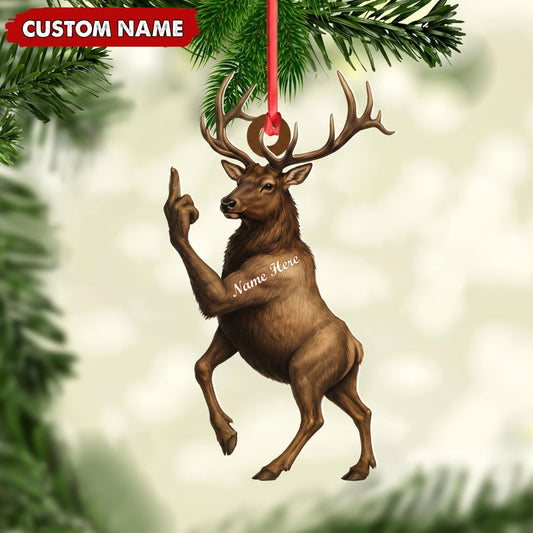 MollyTee Elk Hunting Middle Finger Gesture Funny Elk Hunter Gift Customized Name 3D-Look Keychain And Ornament - image 1