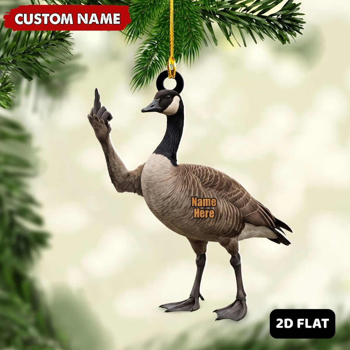 MollyTee Canada Goose Hunting Middle Finger Gesture Waterfowl Hunter Gift Customized Name 3D-Look Keychain And Ornament - image 1