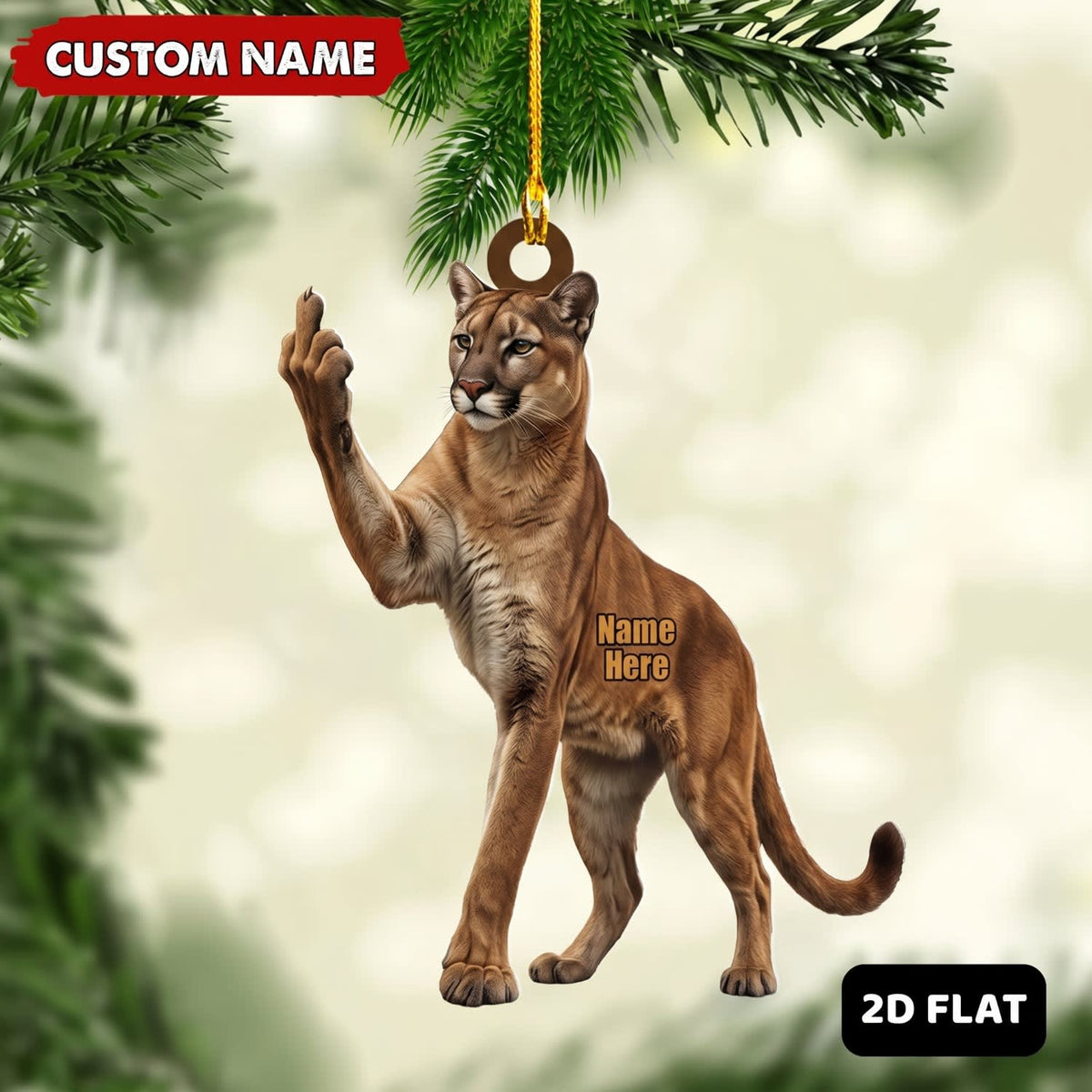 MollyTee Cougar Hunting Middle Finger Gesture Funny Cougar Hunter Gift Customized Name 3D-Look Keychain And Ornament - image 1