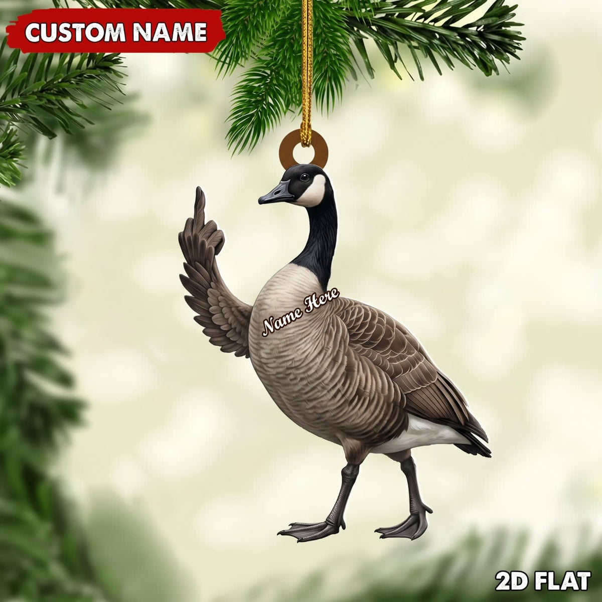 MollyTee Canada Goose Hunting Middle Finger Gesture Goose Hunting Christmas Gift Customized Name 3D-Look Keychain And Ornament - image 1