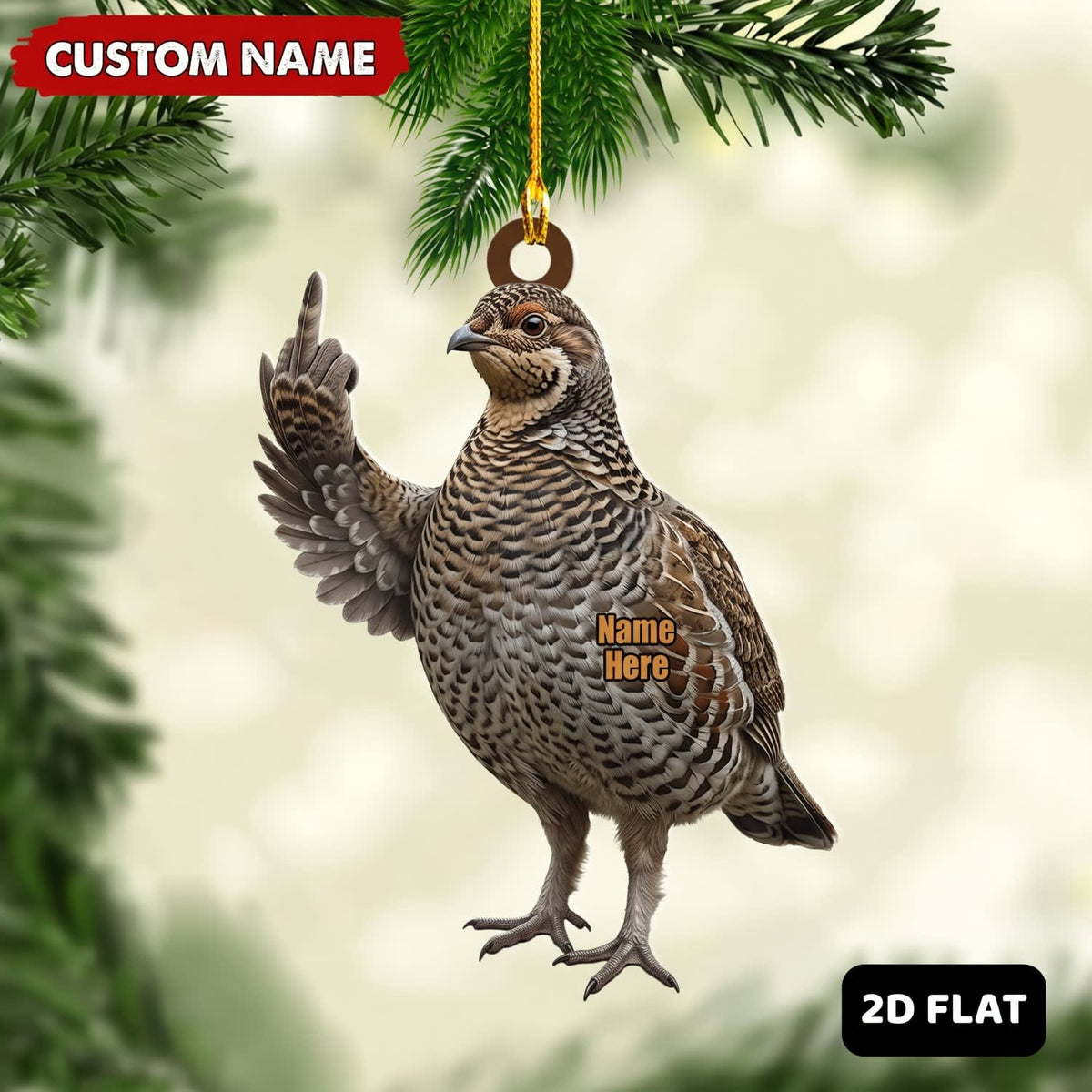 MollyTee Grouse Hunting Middle Finger Gesture Personalized Grouse Hunter Gift Customized Name 3D-Look Keychain And Ornament - image 1