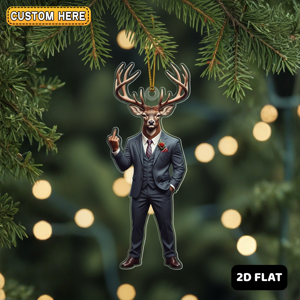MollyTee Personalized Boss Buck Attitude Hunting Acrylic Christmas Ornament Custom Gift for Hunters 2D Flat - image 1
