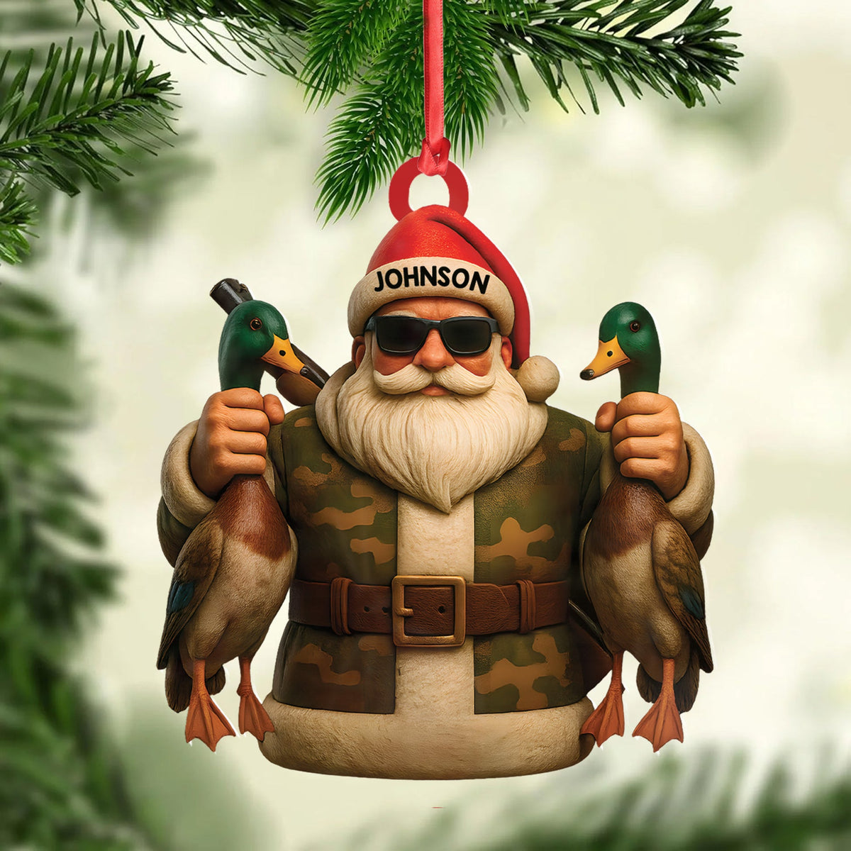 MollyTee Personalized Duck Hunter Santa Acrylic Ornament - Funny Christmas Gift for Hunters - Custom Name Camo Decor - image 2