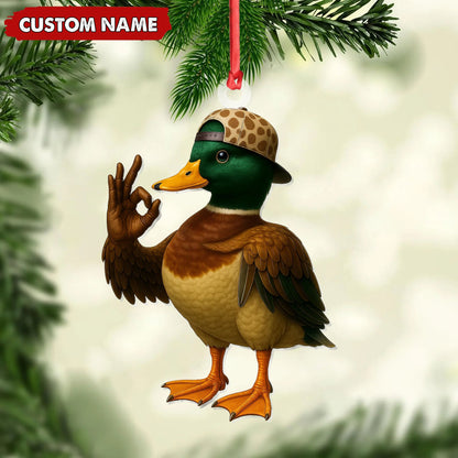 MollyTee Personalized Cool Duck Christmas Ornament, Custom Name Mallard Wearing Hat, Funny Hipster Duck Tree Decoration - image 5