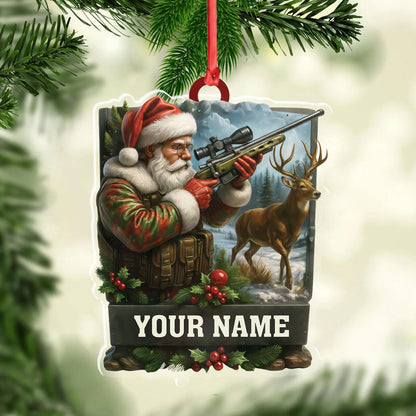 MollyTee Custom Name Santa Hunter Ornament, Deer Hunting Christmas Tree Decor, Personalized Camo Gift - image 2