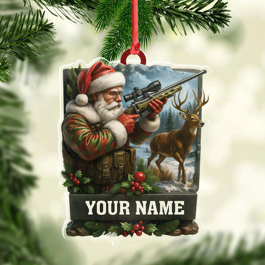 MollyTee Custom Name Santa Hunter Ornament, Deer Hunting Christmas Tree Decor, Personalized Camo Gift - image 2