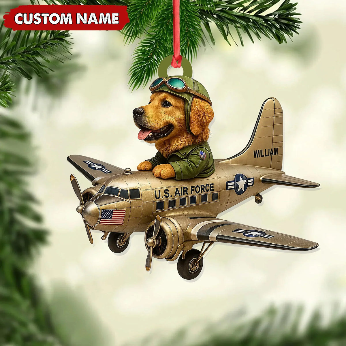 MollyTee Personalized Dog Pilot Christmas Ornament And Keychain, Custom Name U.S. Air Force Airplane, Military Dog Lover Tree Decor Gift - image 6
