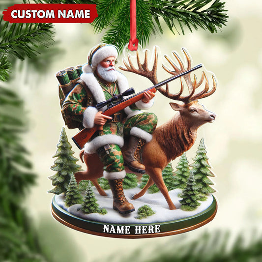MollyTee Personalized Acrylic Hunter Santa Riding Deer Christmas Ornament - Custom Hunting Gift Decoration - image 2