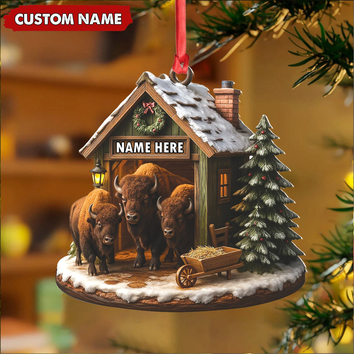 MollyTee Personalized Acrylic Bison Christmas Ornament - Custom Buffalo Barn Holiday Decor - image 4