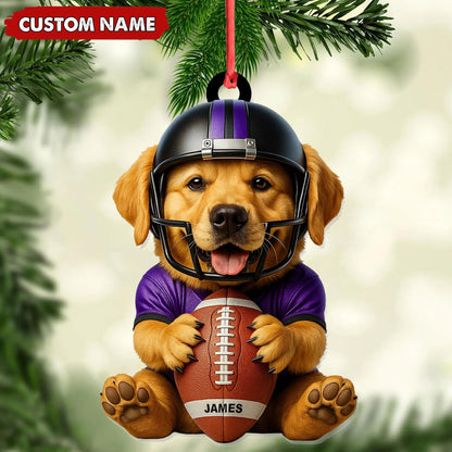 MollyTee Personalized Football Puppy Christmas Ornament And Keychain, Custom Name Dog in Helmet Holding Ball, Cute Pet Lover Tree Decoration - image 5