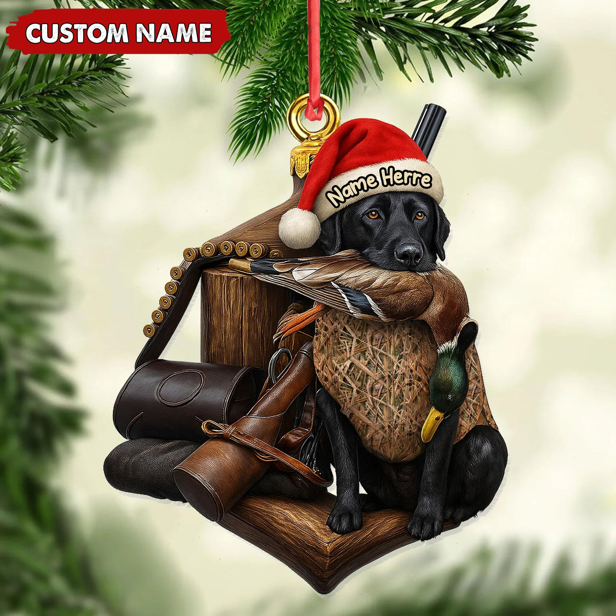 MollyTee Personalized Duck Hunting Dog Ornament, Custom Name Christmas Gift for Hunters - image 2