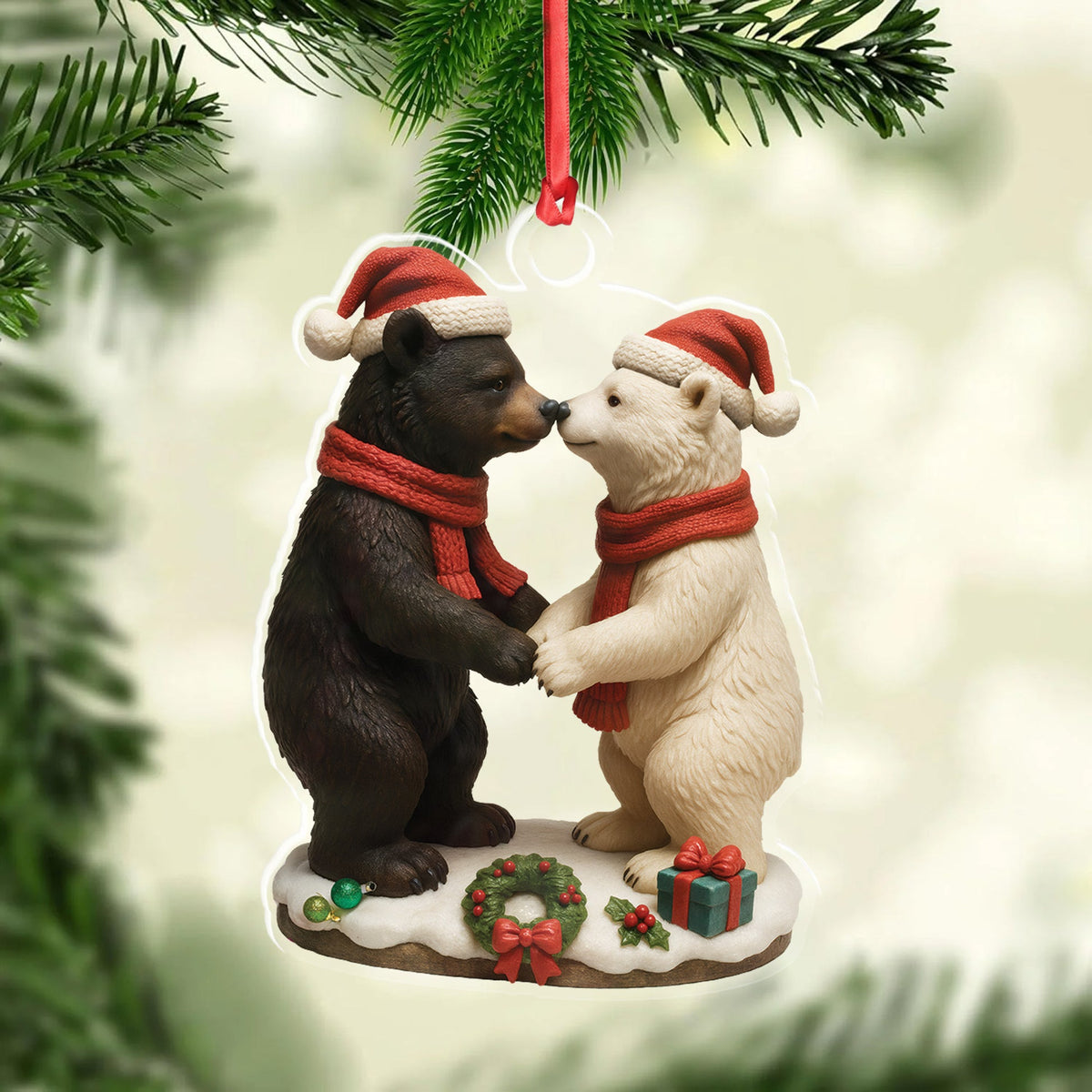 MollyTee Christmas Bear Couple Figurine Acrylic Ornament - Cute Holiday Decor for Couples, Polar and Brown Bear Love Statue, Romantic Christmas Gift for Him or Her - image 2