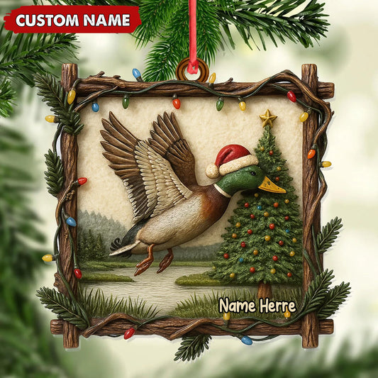 MollyTee Personalized Flying Duck Christmas Ornament, Custom Name Hunting Gift for Outdoor Lovers - image 2