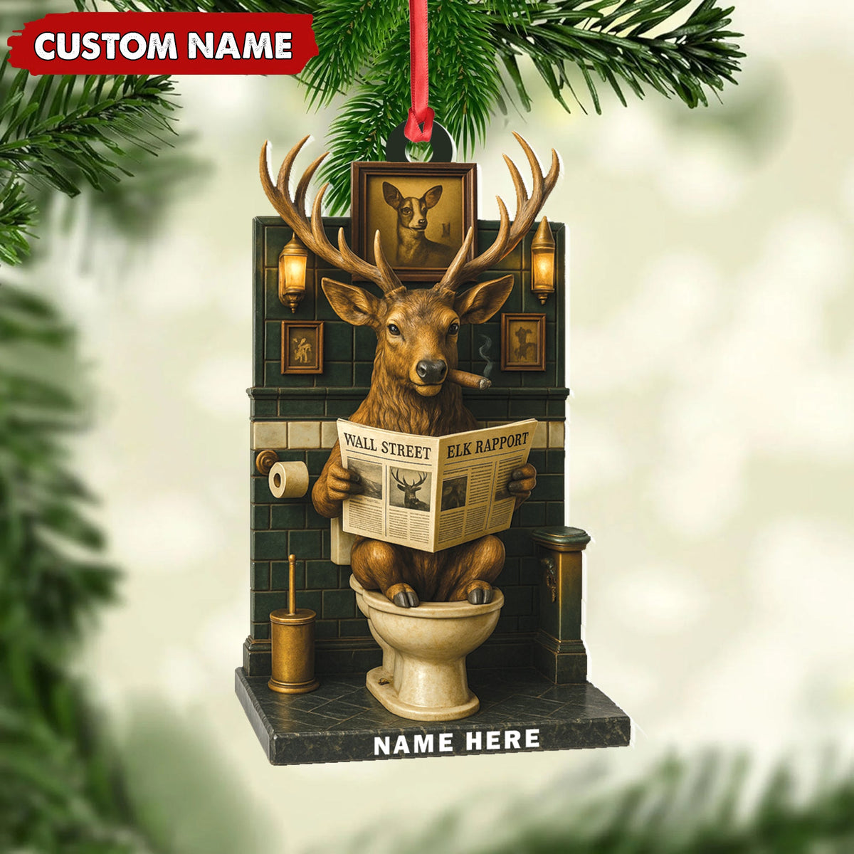 MollyTee Personalized Acrylic Deer Bathroom Christmas Ornament - Funny Personalized Holiday Decor for Hunters & Wildlife Lovers - image 4