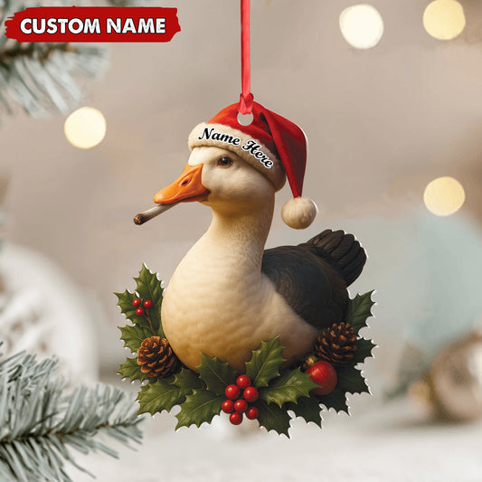 MollyTee Personalized Funny Duck Smoking Acrylic Christmas Ornament - Custom Name Holiday Gift for Hunters & Outdoor Lovers - image 2
