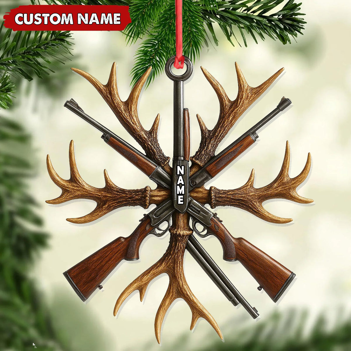 MollyTee Custom Name Hunting Ornament, Antlers and Rifles Christmas Decor for Hunters - image 3