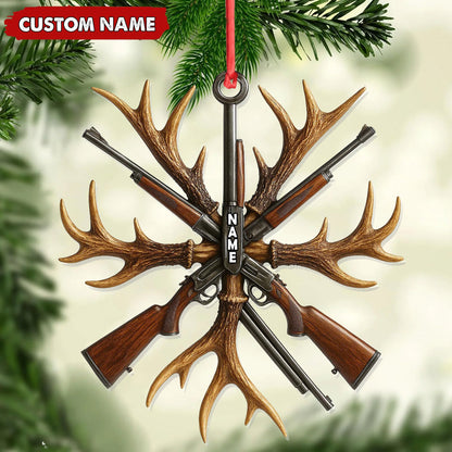 MollyTee Custom Name Hunting Ornament, Antlers and Rifles Christmas Decor for Hunters - image 3