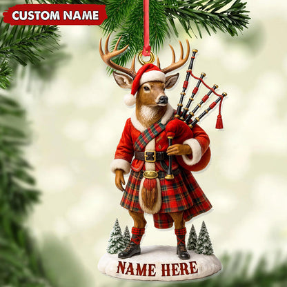MollyTee Personalized Scottish Deer Ornament, Custom Name Highland Bagpiper Christmas Decoration - image 4
