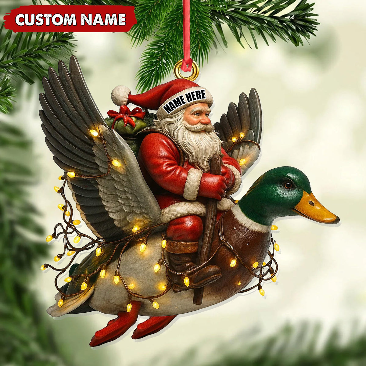 MollyTee Personalized Santa Riding Duck Ornament, Custom Name Christmas Gift for Hunters - image 2