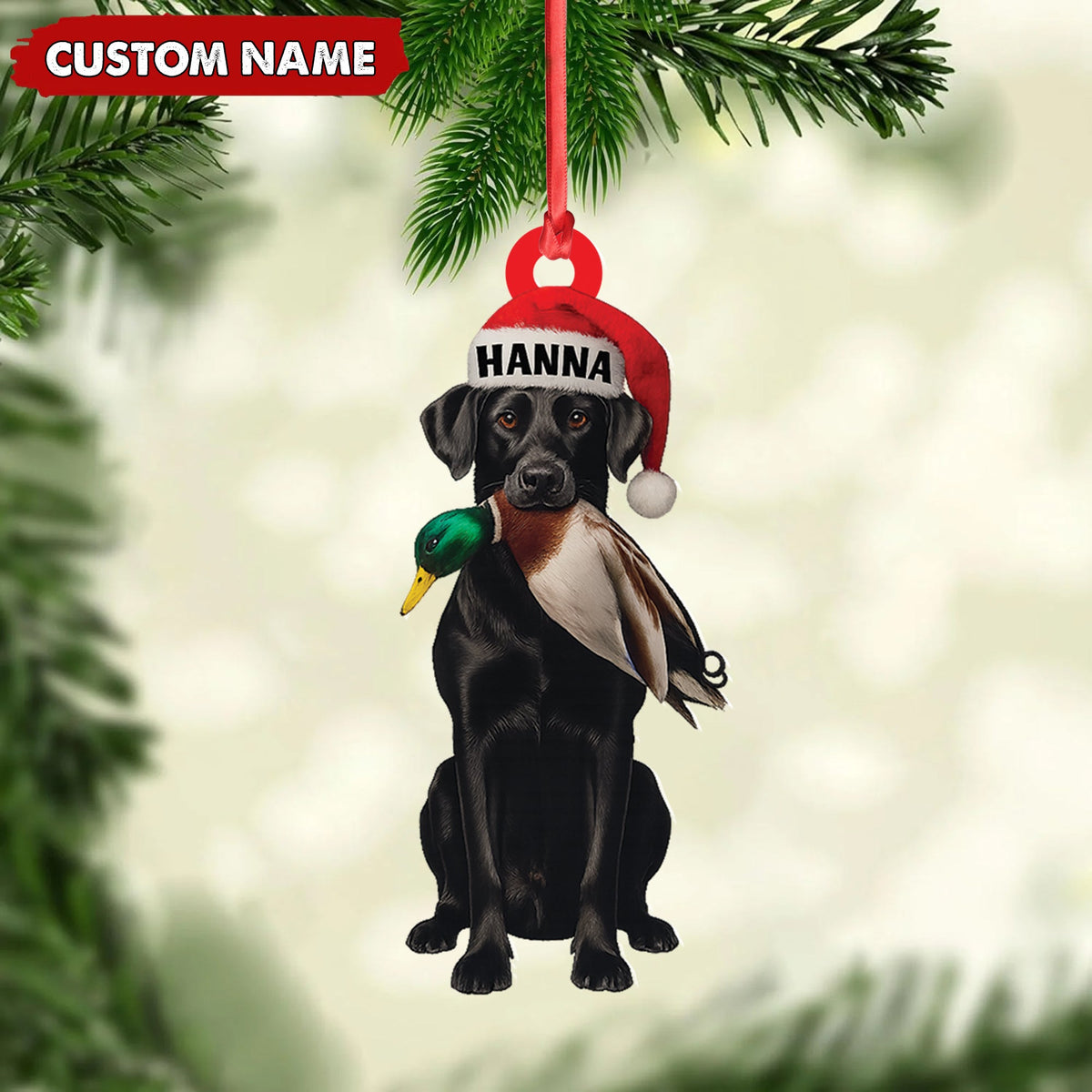 MollyTee Personalized Hunting Dog Christmas Ornament with Duck - Custom Name Lab Retriever Holiday Decor - image 1