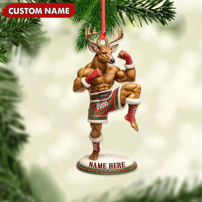 MollyTee Custom Name Muay Thai Deer Ornament, Funny Boxing Deer Christmas Decoration - image 2