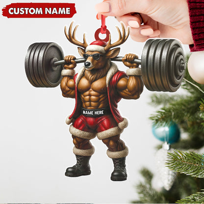 MollyTee Personalized Acrylic Muscle Deer Christmas Ornament - Custom Weightlifting Holiday Decoration - image 3