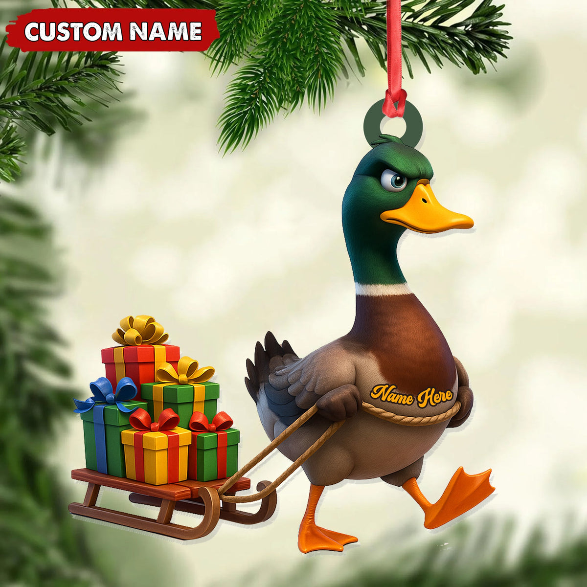 MollyTee Funny Duck Acrylic Christmas Ornament - Mallard Pulling Gifts, Unique Christmas Gift for Hunters - image 2