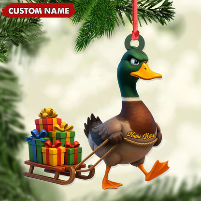 MollyTee Funny Duck Acrylic Christmas Ornament - Mallard Pulling Gifts, Unique Christmas Gift for Hunters - image 2