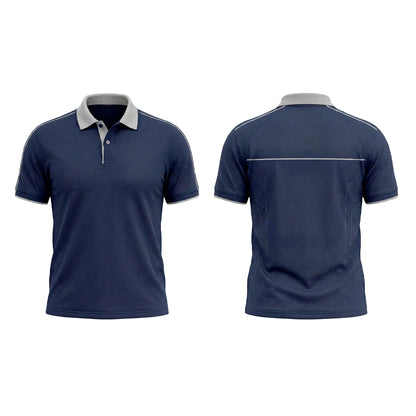 Custom Navy Gray Collar Office Polo Shirt