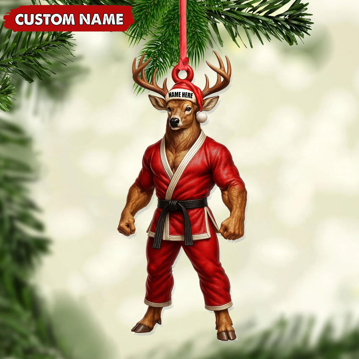 MollyTee Personalized Karate Deer Ornament, Custom Name Martial Arts Christmas Decoration - image 5