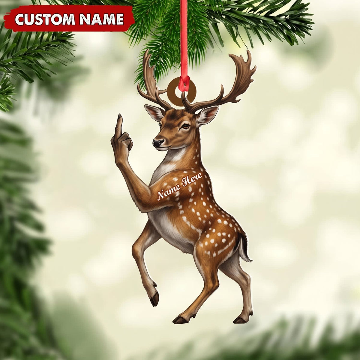 MollyTee Deer Hunting Middle Finger Gesture Personalized Deer Hunter Gift Customized Name 3D-Look Keychain And Ornament - image 1