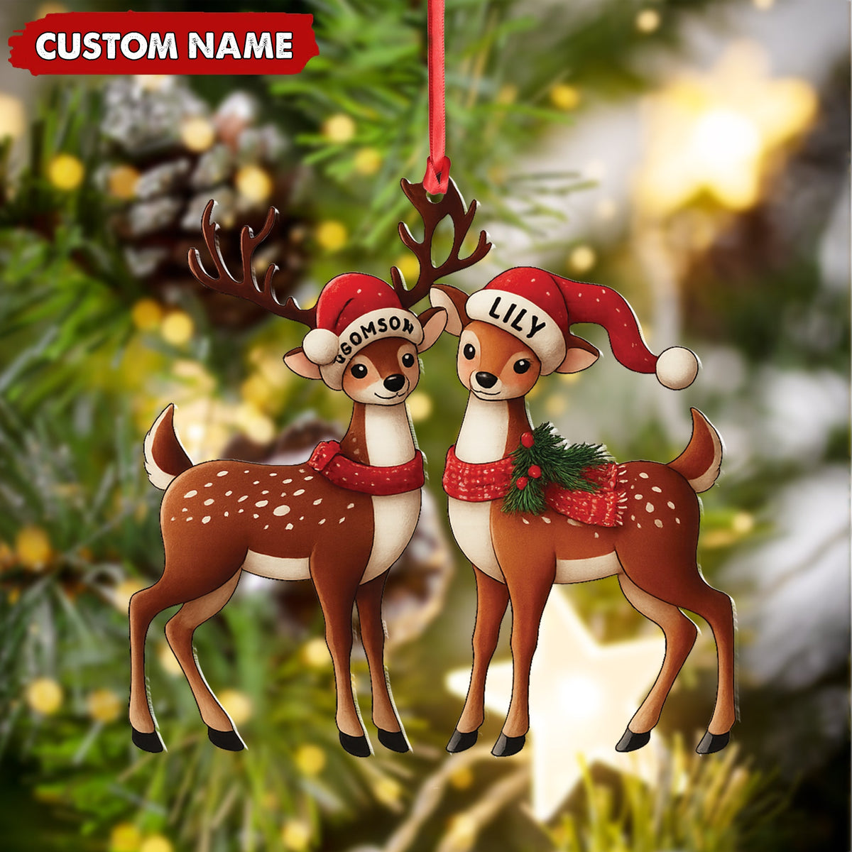 MollyTee Personalized Couple Reindeer Acrylic Ornament - Cute Custom Deer Christmas Tree Gift for Couples - image 4