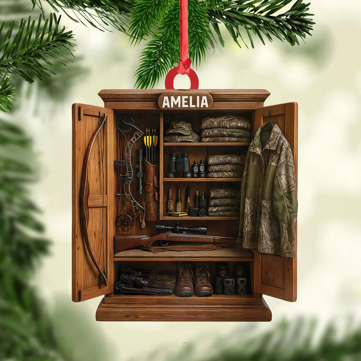 MollyTee Personalized HunterÃƒÂ¢Ã¢â€šÂ¬Ã¢â€žÂ¢s Gear Closet Ornament, Custom Name Hunting Equipment Christmas Decoration - image 2
