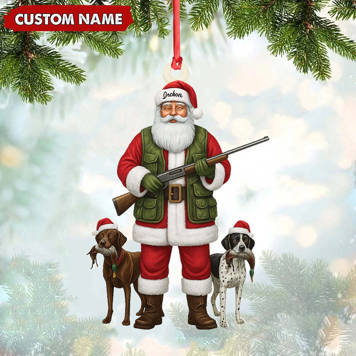 MollyTee Personalized Santa Hunter Christmas Ornament - Funny Dog Lover Acrylic Holiday Decor - image 1