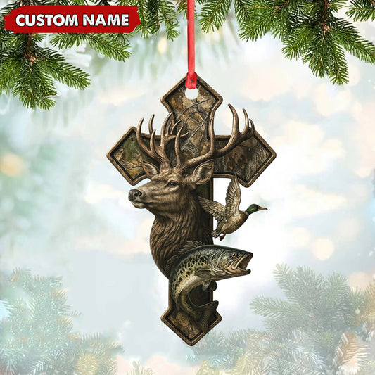 MollyTee Personalized Hunter Acrylic Ornament - Deer, Duck & Fish Cross Design for Christmas Tree Decor - image 1