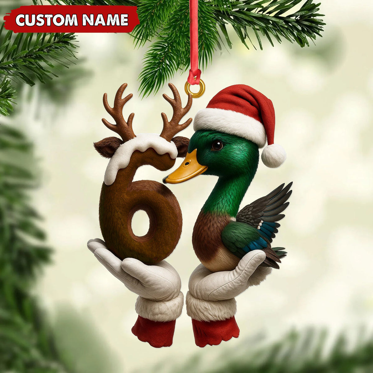 MollyTee Personalized Trend 67 Duck Christmas Ornament, Custom Name Six Seven Reindeer 6 and Duck Design, Funny Meme Holiday Tree Decoration - image 5