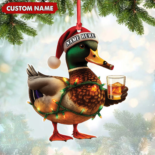 MollyTee Personalized Funny Duck Smoking Acrylic Christmas OrnamentCustom Name Drinking Gift For Hunters - image 2