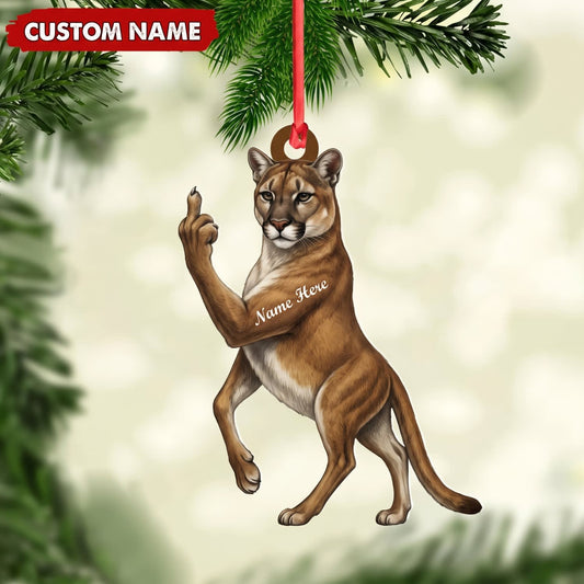 MollyTee Cougar Hunting Middle Finger Gesture Wildlife Hunting Christmas Gift Customized Name 3D-Look Keychain And Ornament - image 1