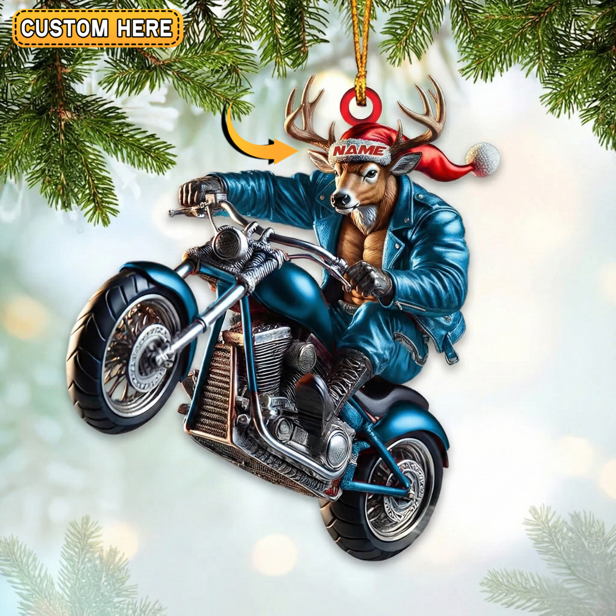 MollyTee Personalized Motorcycle Rider Deer Hunting Acrylic Christmas Ornament And Keychain Custom Gift For Hunters 2D Flat - image 1