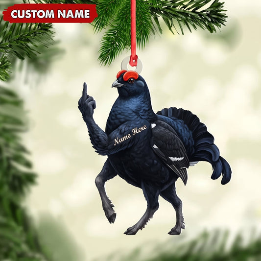 MollyTee Black Grouse Hunting Middle Finger Gesture Funny Game Bird Hunter Gift Customized Name 3D-Look Keychain And Ornament - image 1