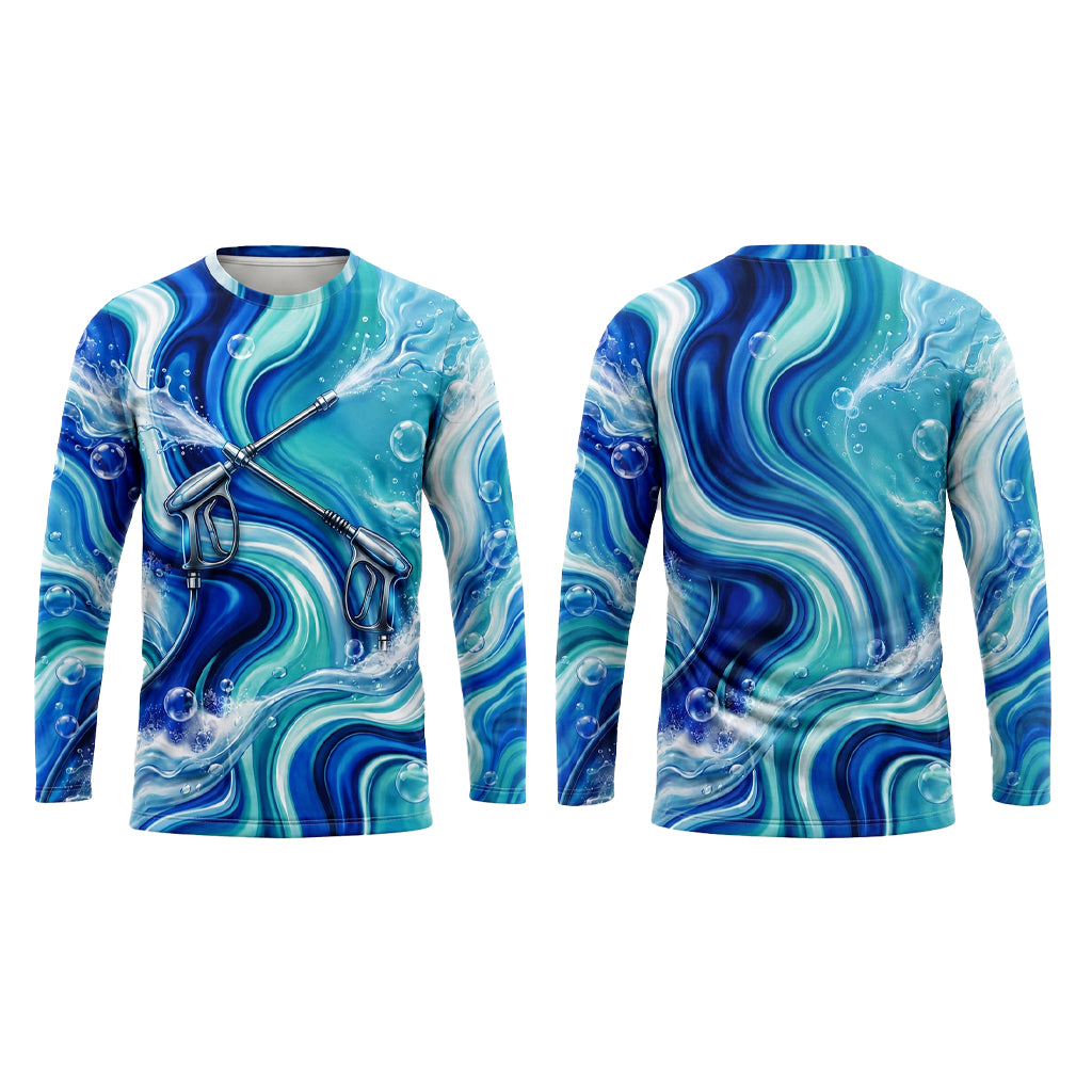 Custom Blue Waterfall Uniform Pressure Washing Shirt