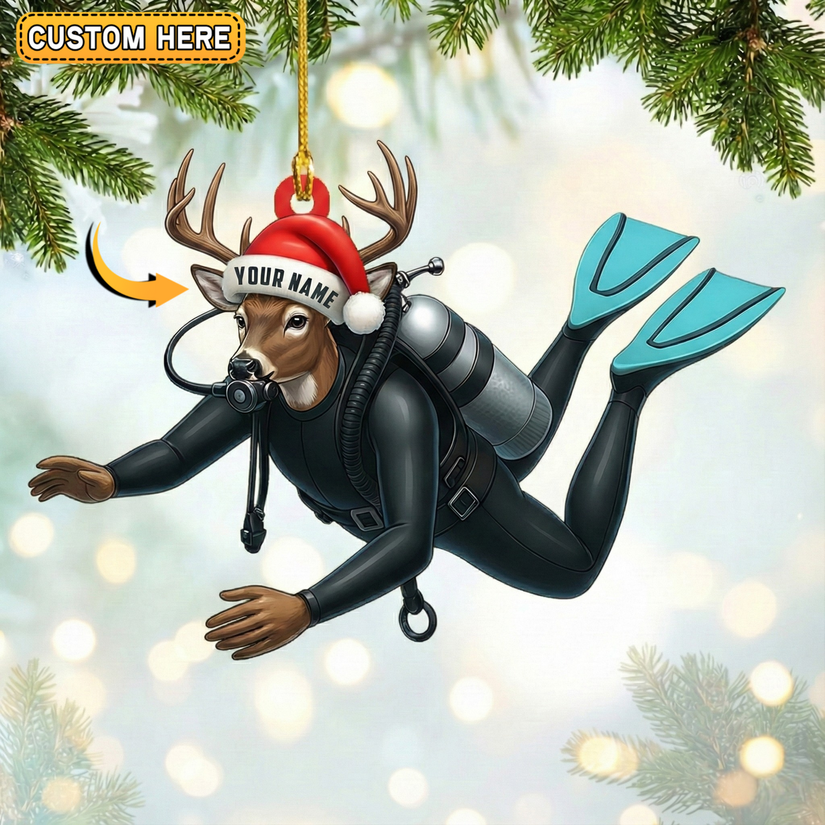 MollyTee Personalized Scuba Diving Deer Hunting Acrylic Christmas Ornament And Keychain Custom Gift For Hunters 2D Flat - image 1