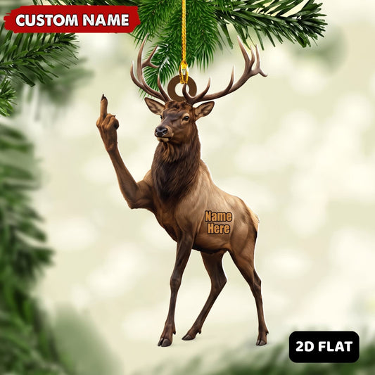MollyTee Elk Hunting Middle Finger Gesture Personalized Elk Hunting Gift Customized Name 3D-Look Keychain And Ornament - image 1