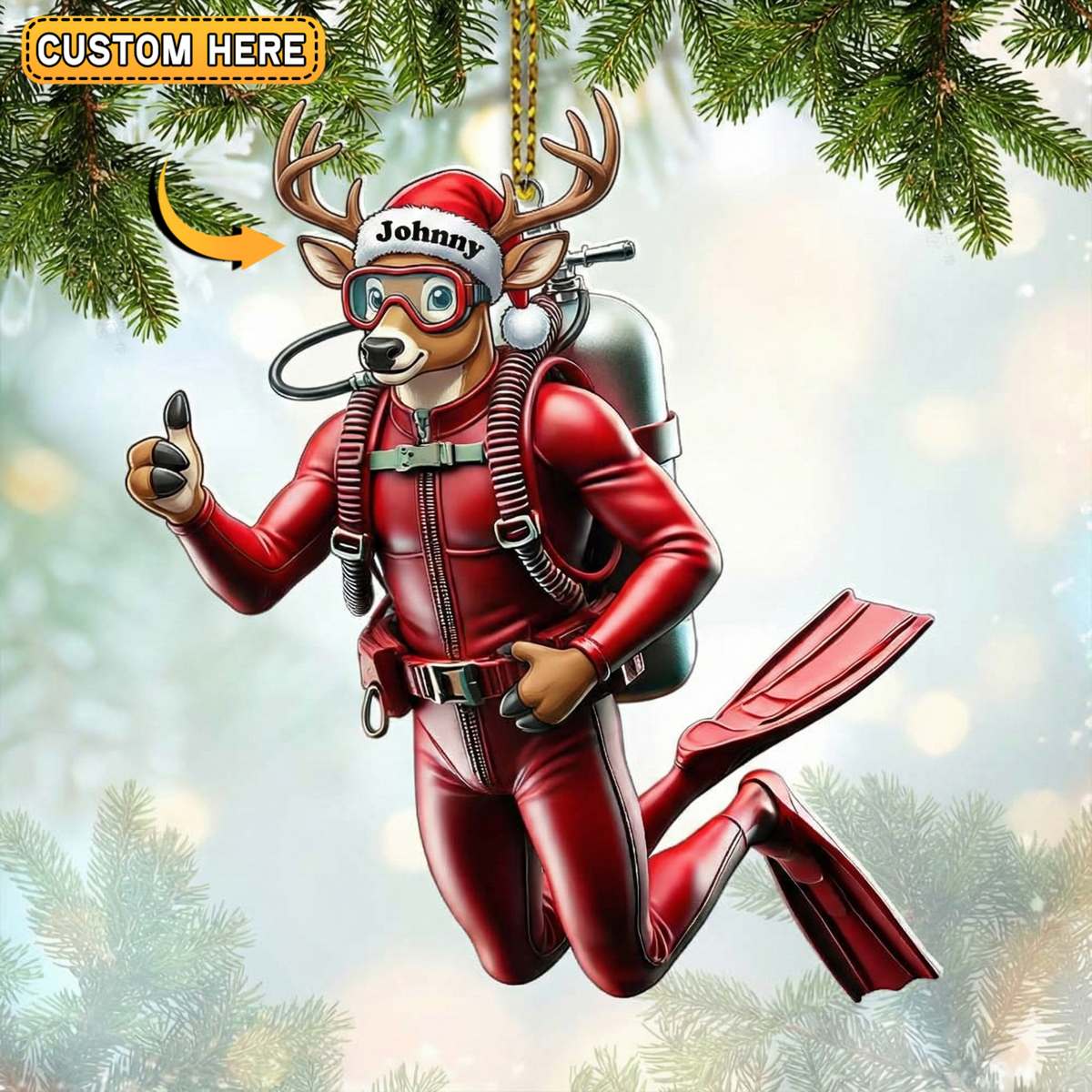 MollyTee Personalized Scuba Diver Deer Hunting Acrylic Christmas Ornament And Keychain Custom Gift For Hunters 2D Flat - image 1
