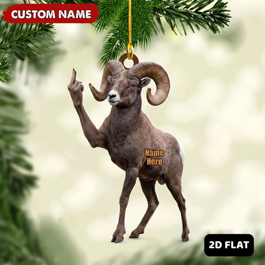 MollyTee Bighorn Sheep Hunting Middle Finger Gesture Big Game Hunter Gift Customized Name 3D-Look Keychain And Ornament - image 1
